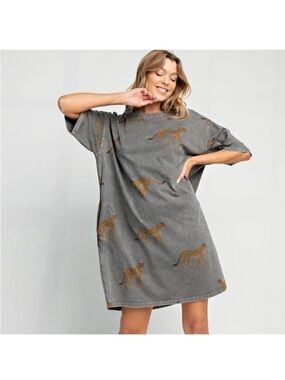 easel Gray Midi Dress with Tan Cheetah Motif